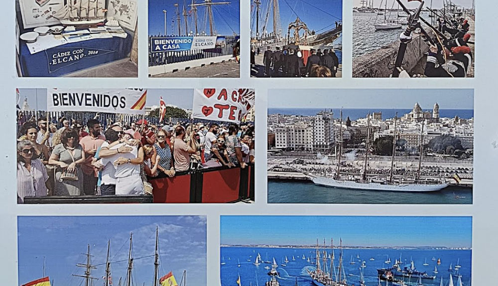 Panel explicativo de la relación del Juan Sebastián Elcano y Cádiz.