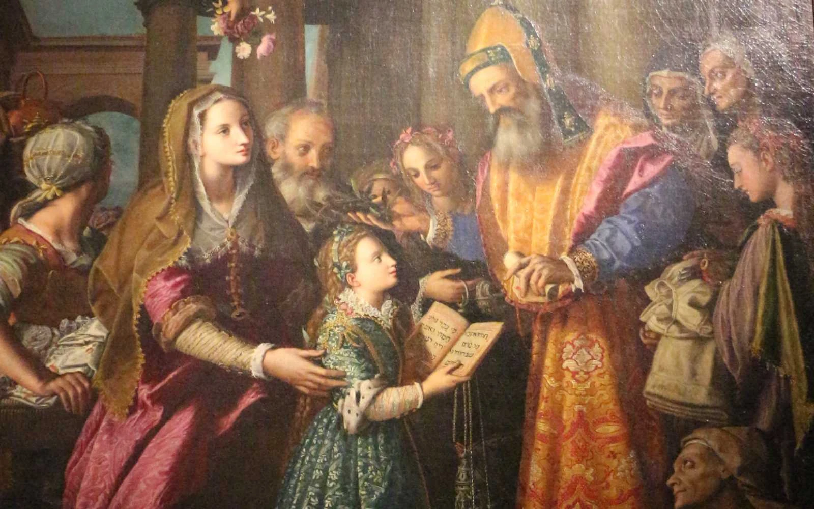 La Presentación de la Virgen María en el Templo en un lienzo de Alessandro Allori. La Presentación de la Virgen María en el Templo en un lienzo de Alessandro Allori.