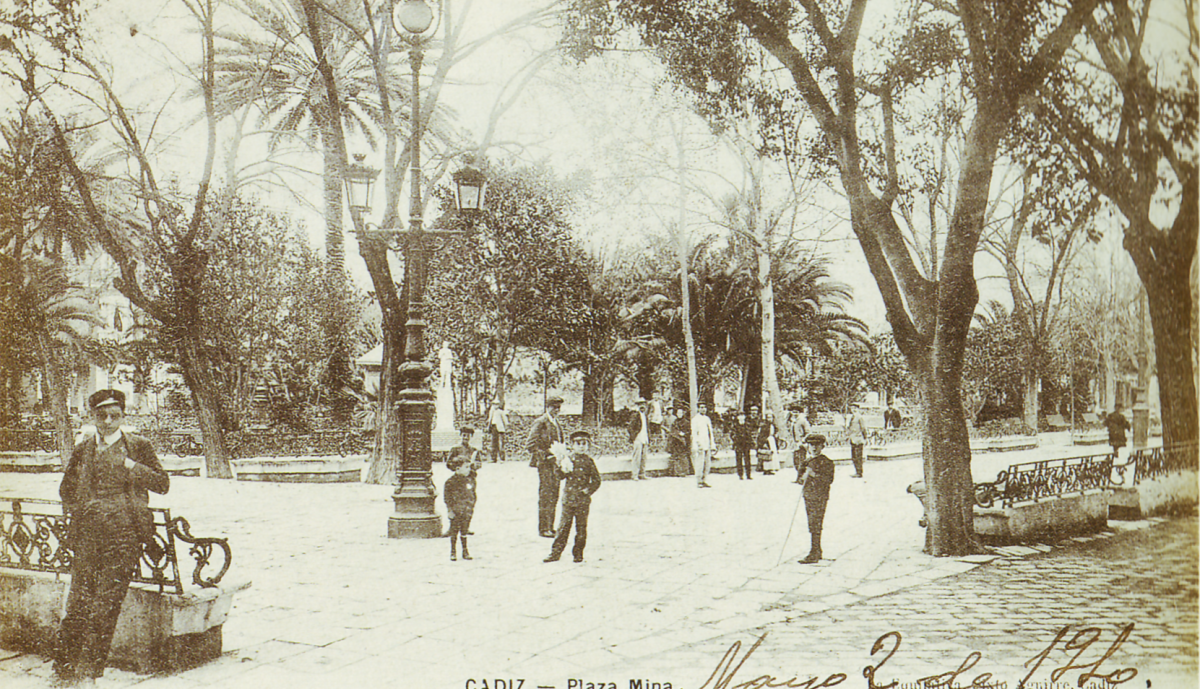 Plaza de Mina, tarjeta postal, editor La Equitativa, Sixto Aguirre, Cádiz, 1910.