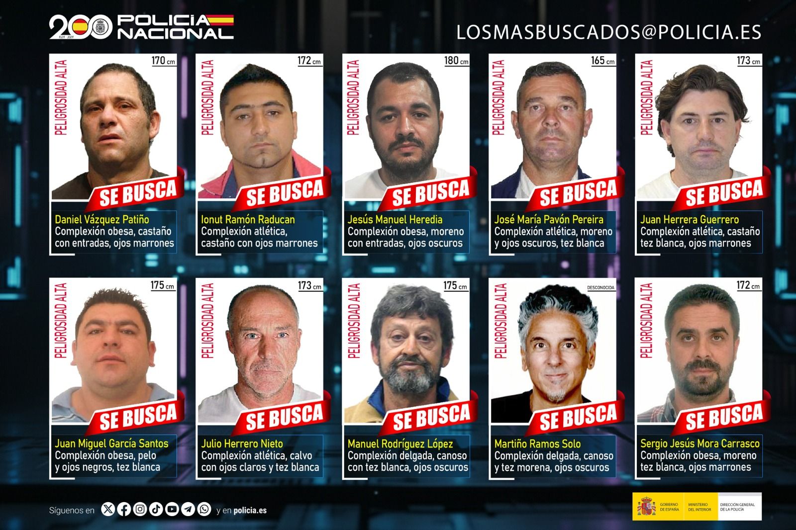 Los diez delincuentes más buscados de España.