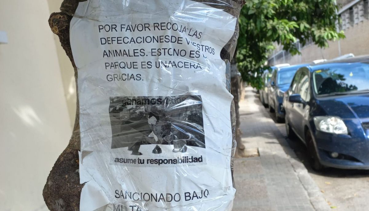 Uno de los avisos pegados en el tronco de un árbol