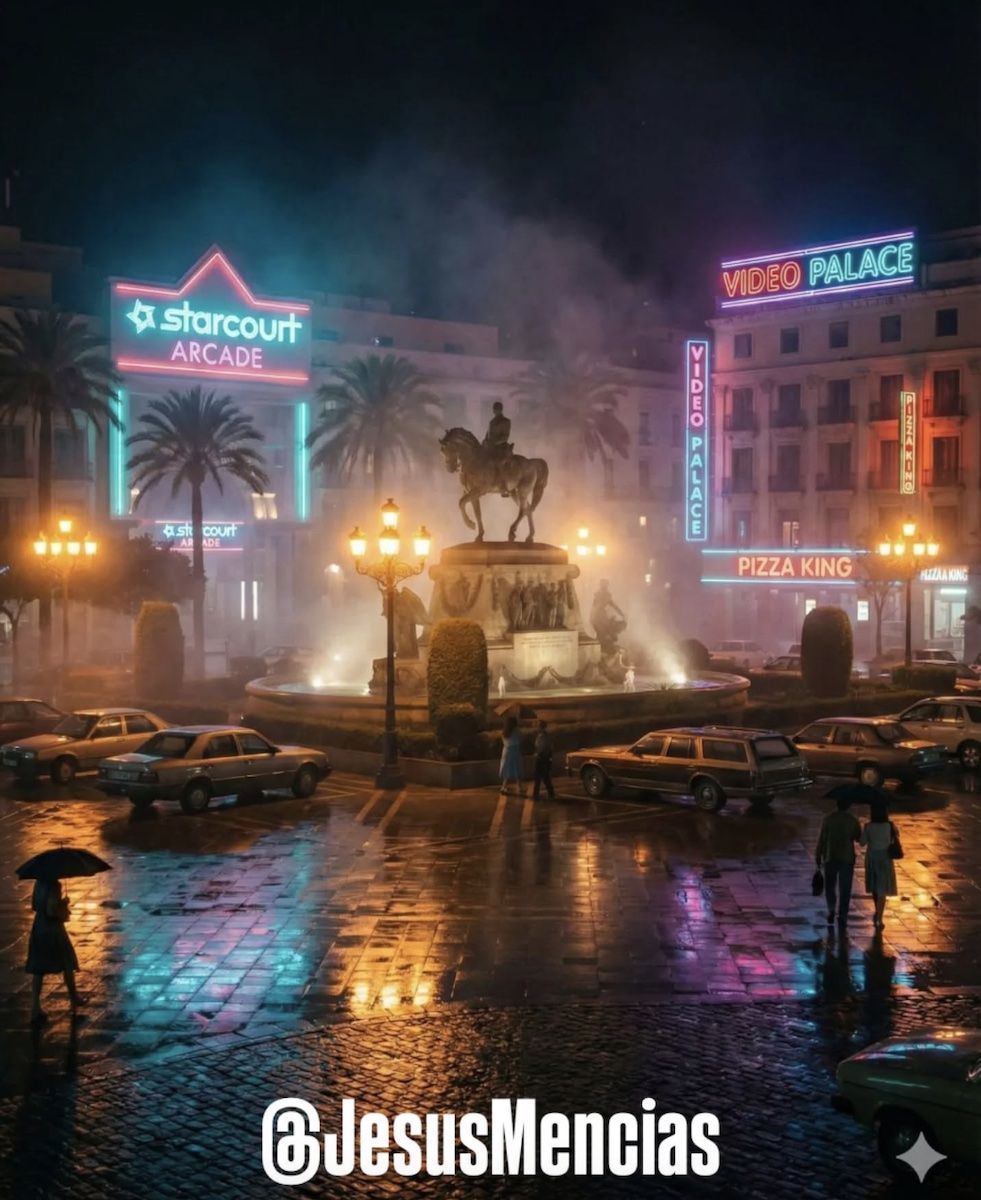 Jesús Mencías recrea la Plaza del Arenal al estilo 'Stranger Things'.
