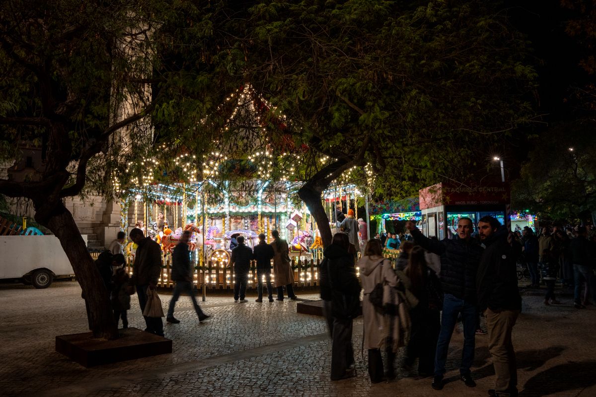 El alumbrado de Navidad en la plaza de España.