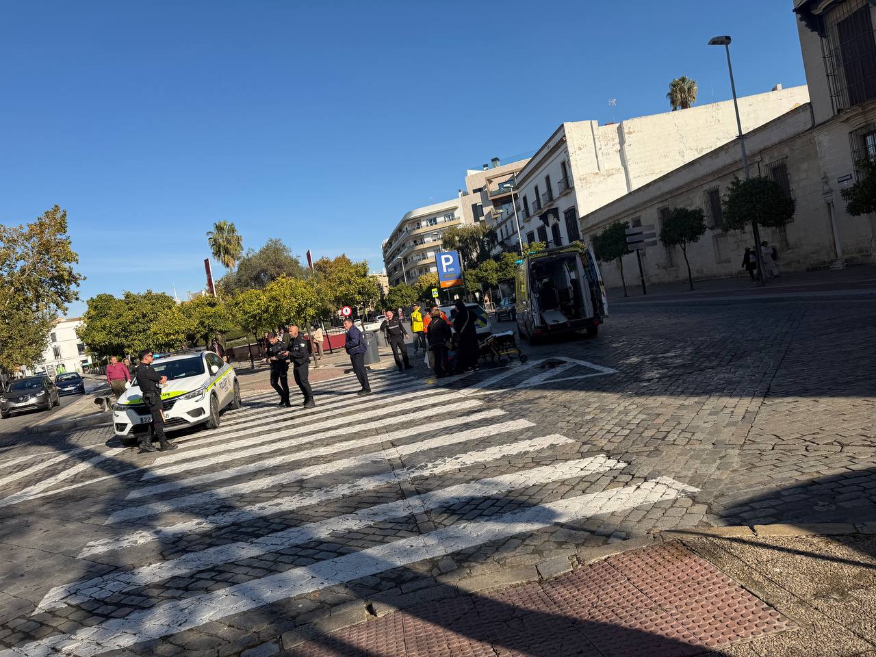 Importante caída en la plaza del Mamelón en Jerez.