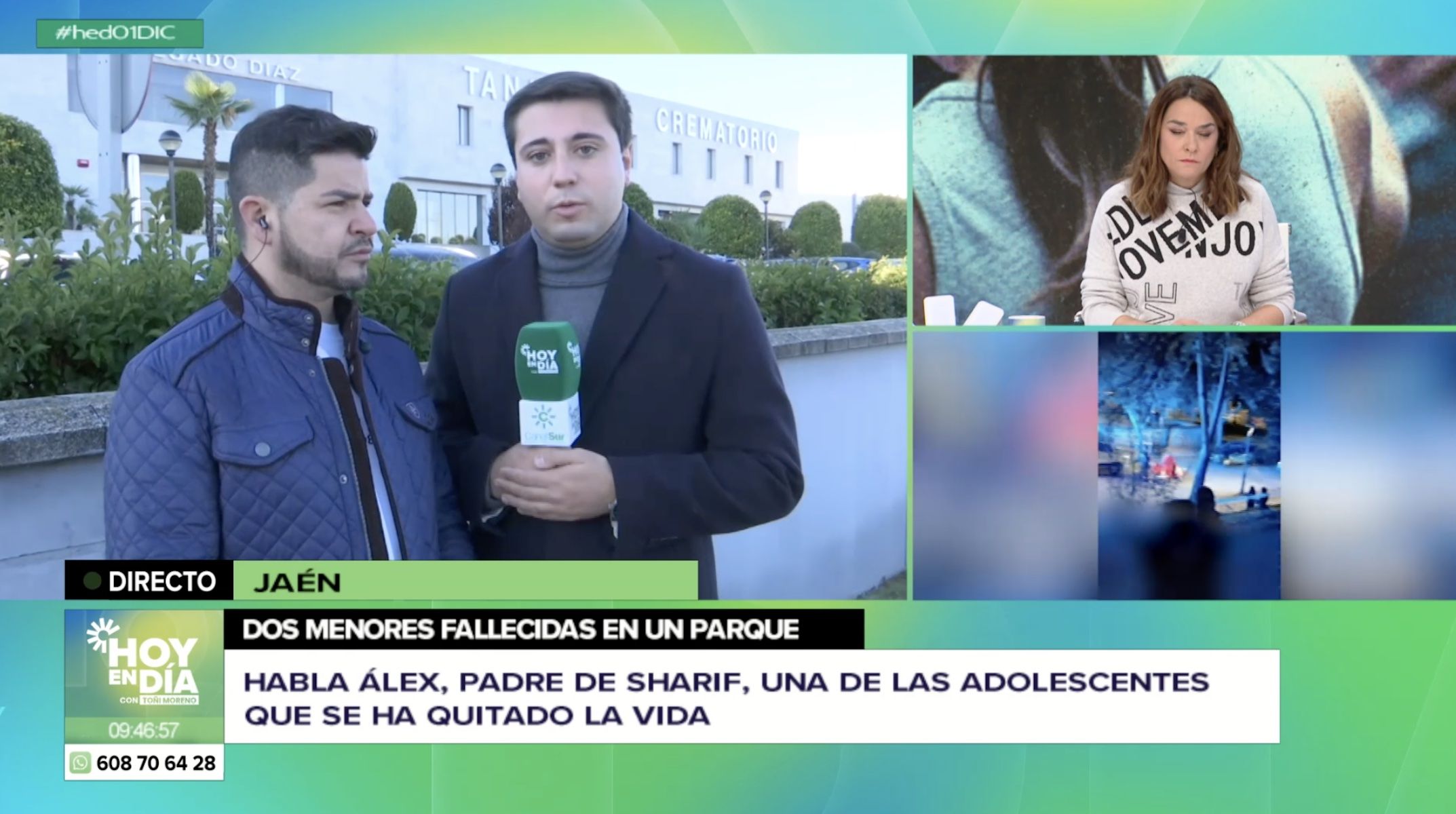 Alexander, padre de Sharif, junto al reportero Javi Fuentes y Toñi Moreno en Canal Sur.