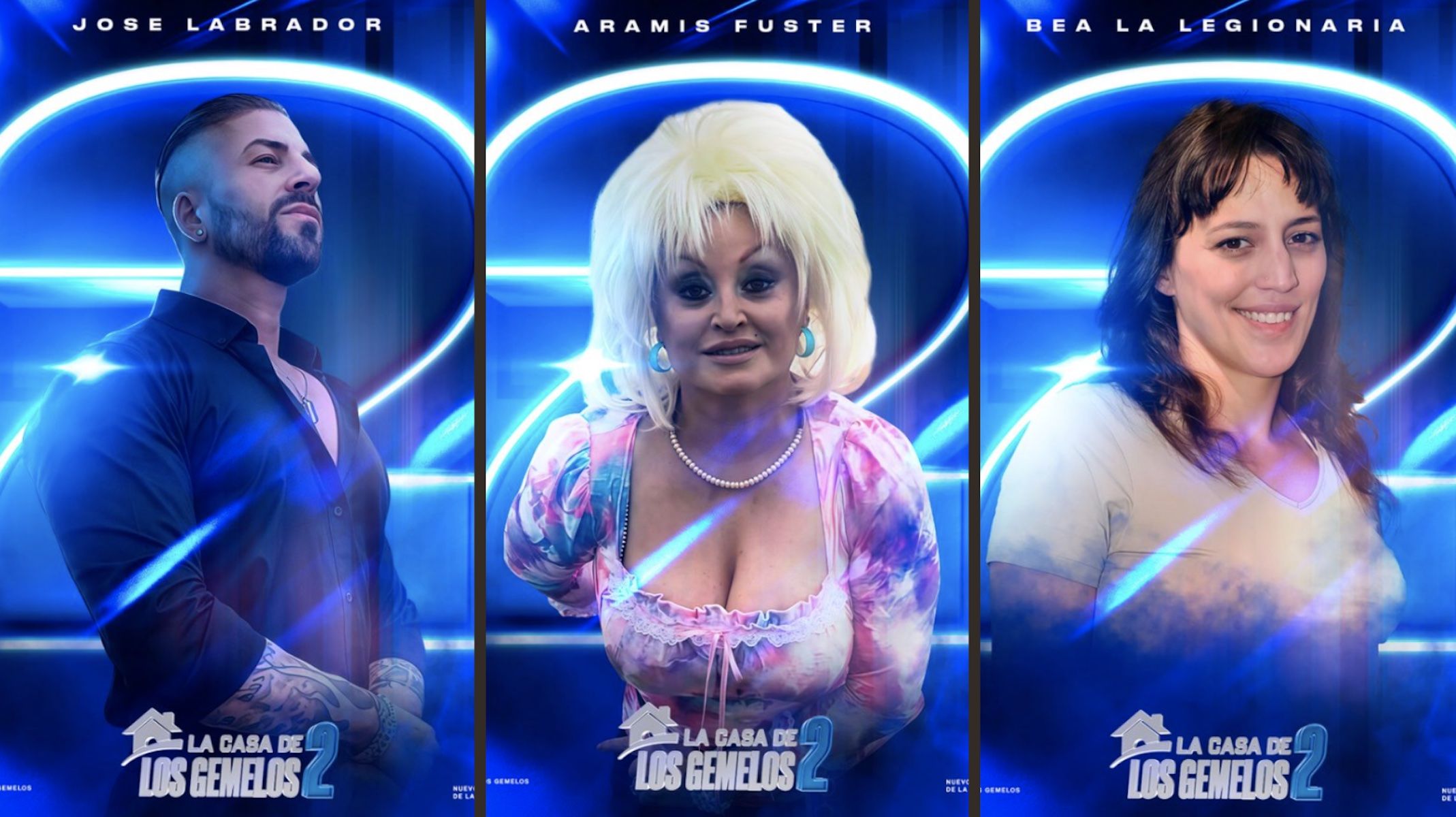 Labrador, Aramís Fuster y Bea 'La Legionaria', concursantes oficiales de 'La casa de los gemelos'.
