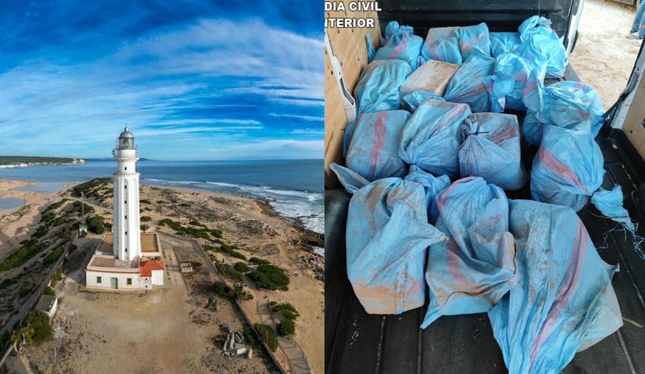 El faro de Trafalgar y la droga encontrada. El faro de Trafalgar y la droga encontrada.