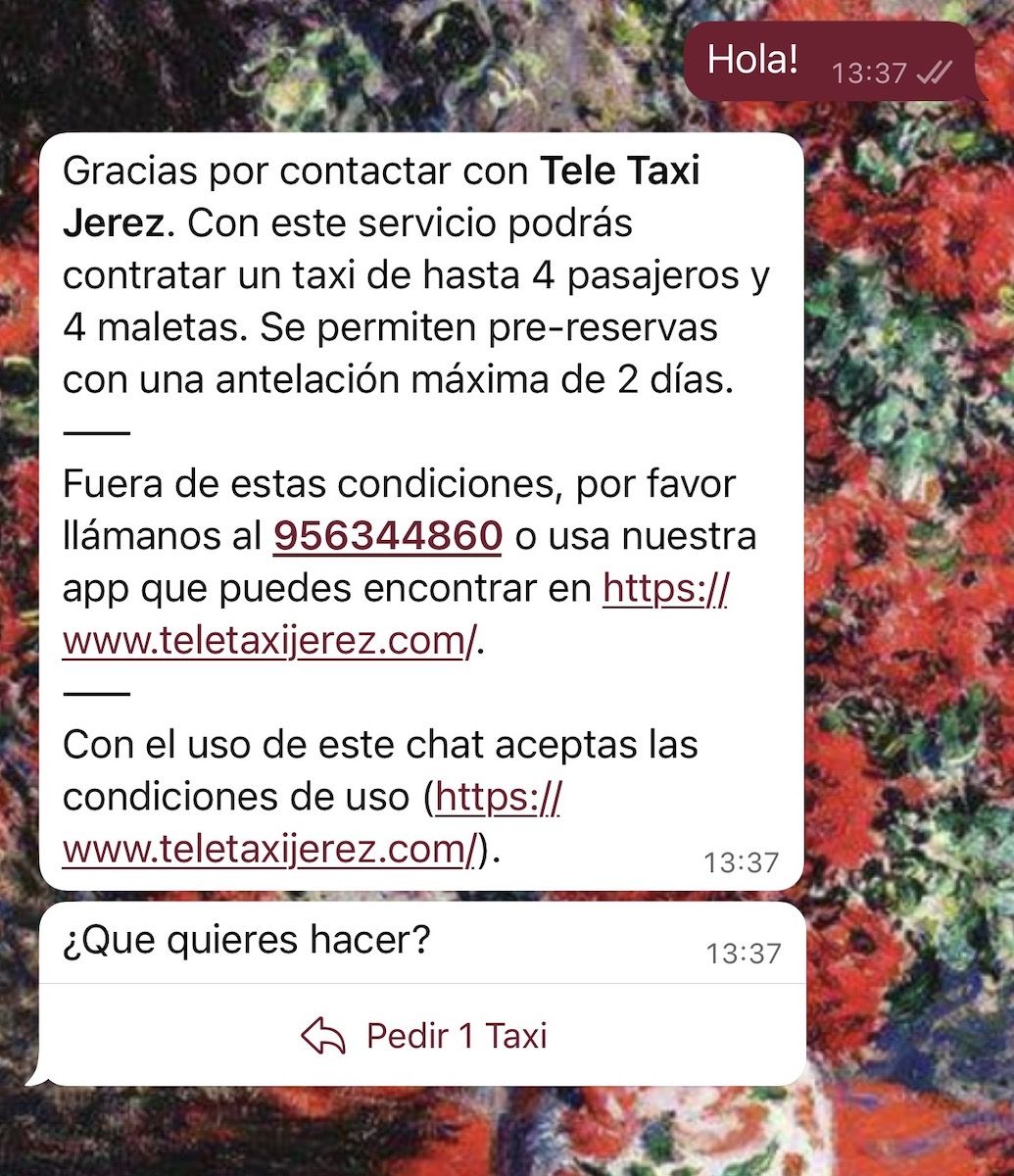 Así se puede pedir un taxi por WhatsApp en Jerez.