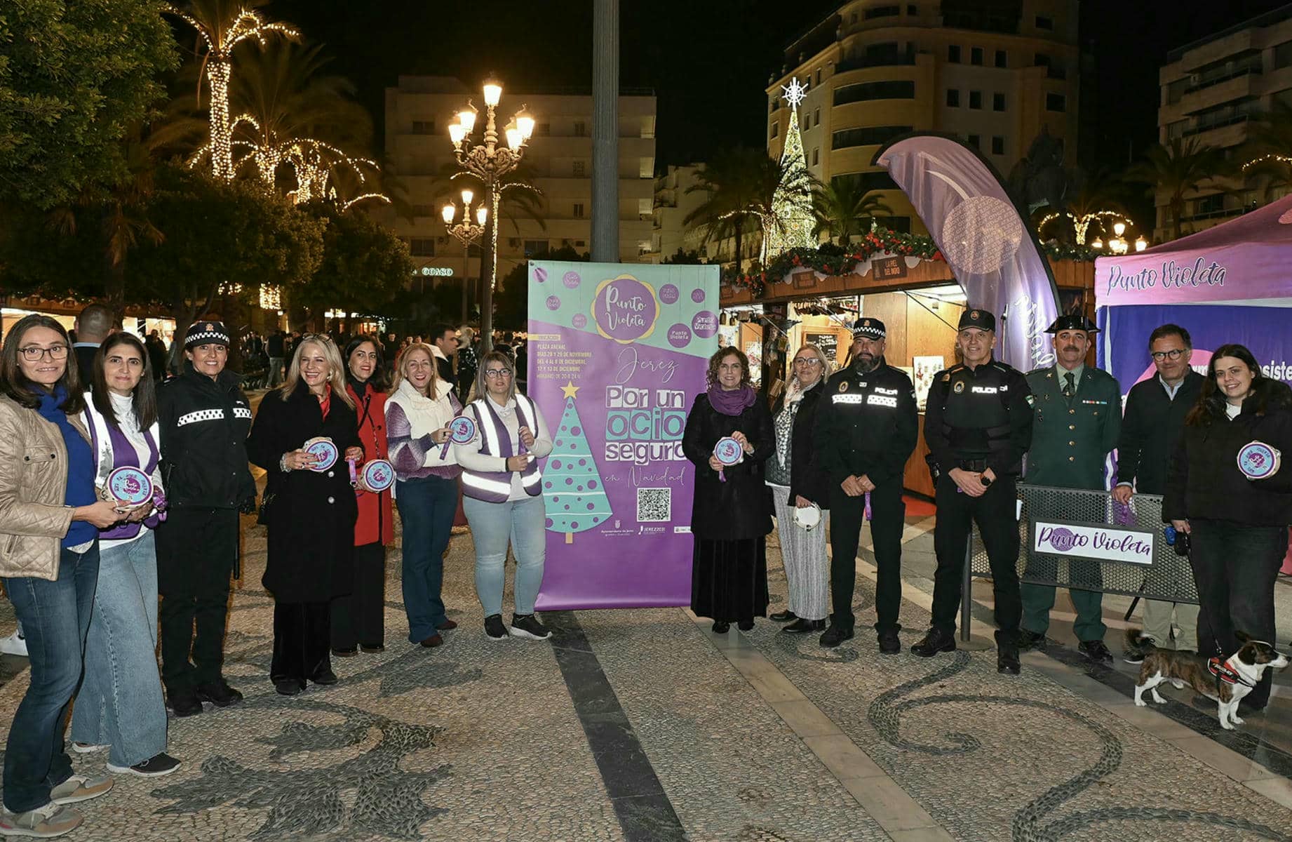El Punto Violeta en la plaza del Arenal en Jerez.
