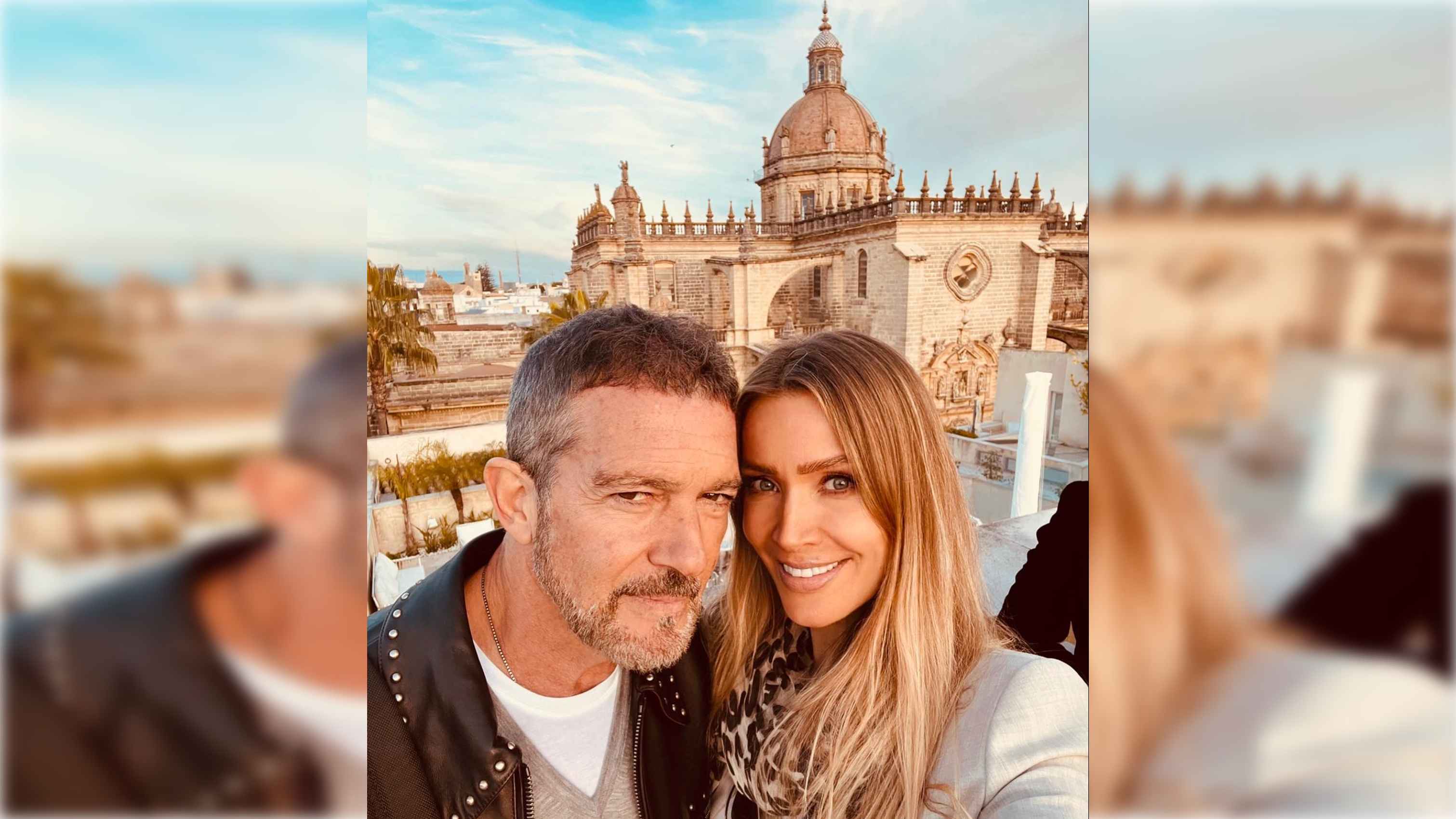 Antonio Banderas y Nicole Kimpel, con la Catedral de Jerez de fondo.