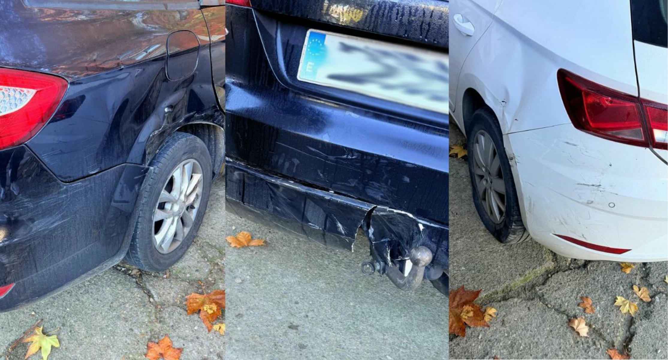 Daños sufridos por tres de los cuatro coches afectados.