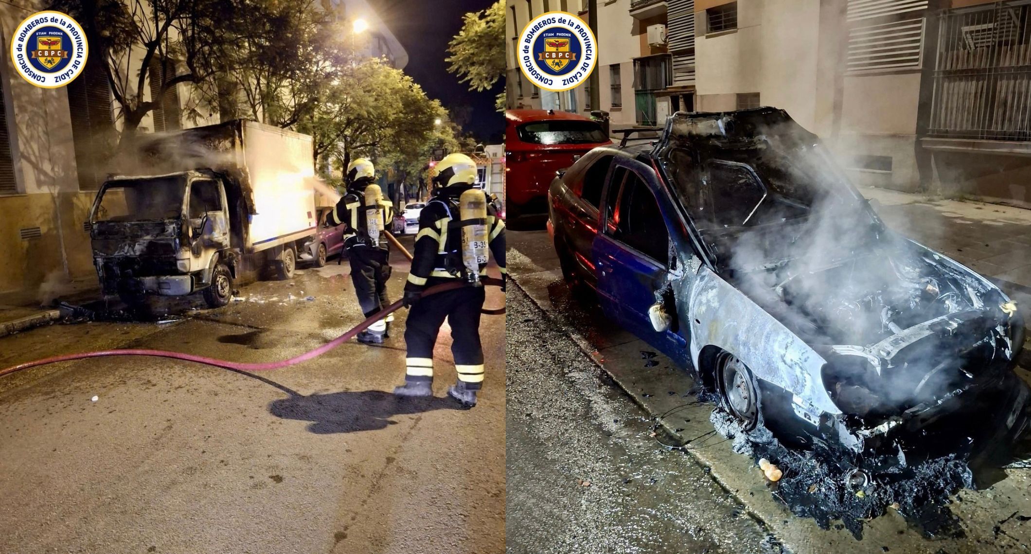Sendos incendios de vehículos de un camión y de un coche.