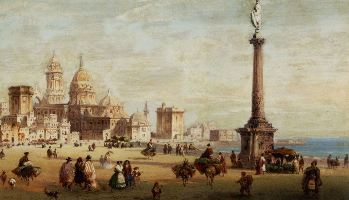 3 Dia de Mercado en Cádiz, Carlo Bossoli h 1850,