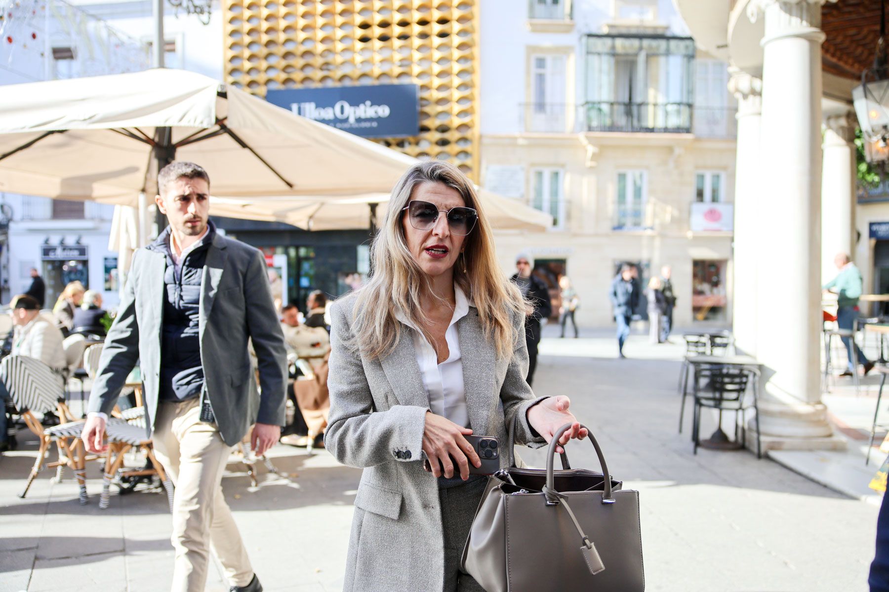 Yolanda Díaz, en su visita relámpago a Jerez.