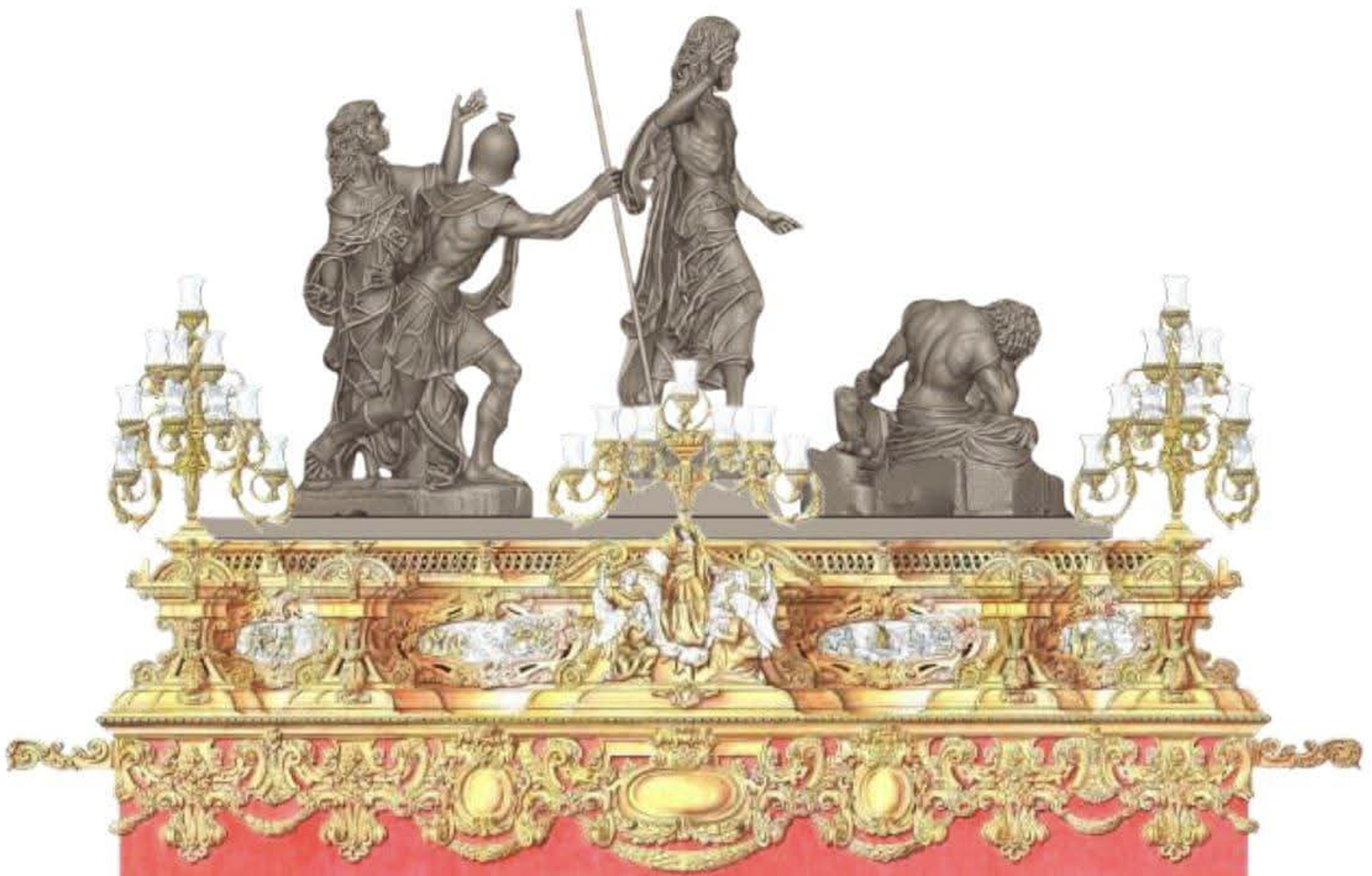 Boceto del frontal del nuevo paso, que incluye la colocación del misterio de Ortega Bru. 