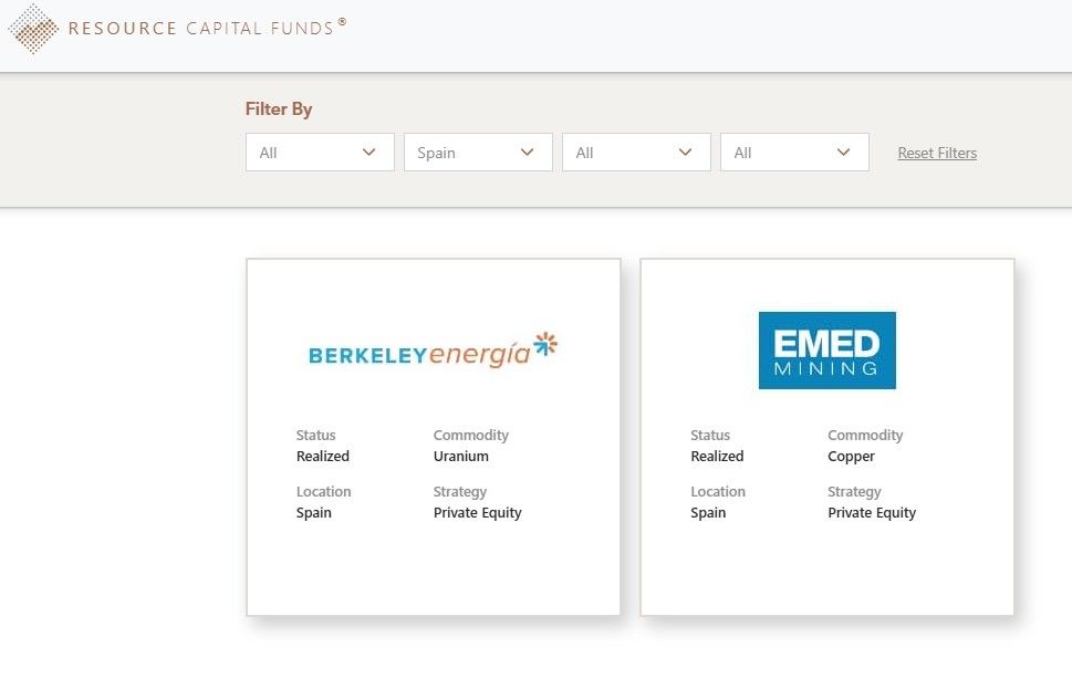 Emed Mining, hoy Atalaya Mining, en el portfolio de RCF en su web.