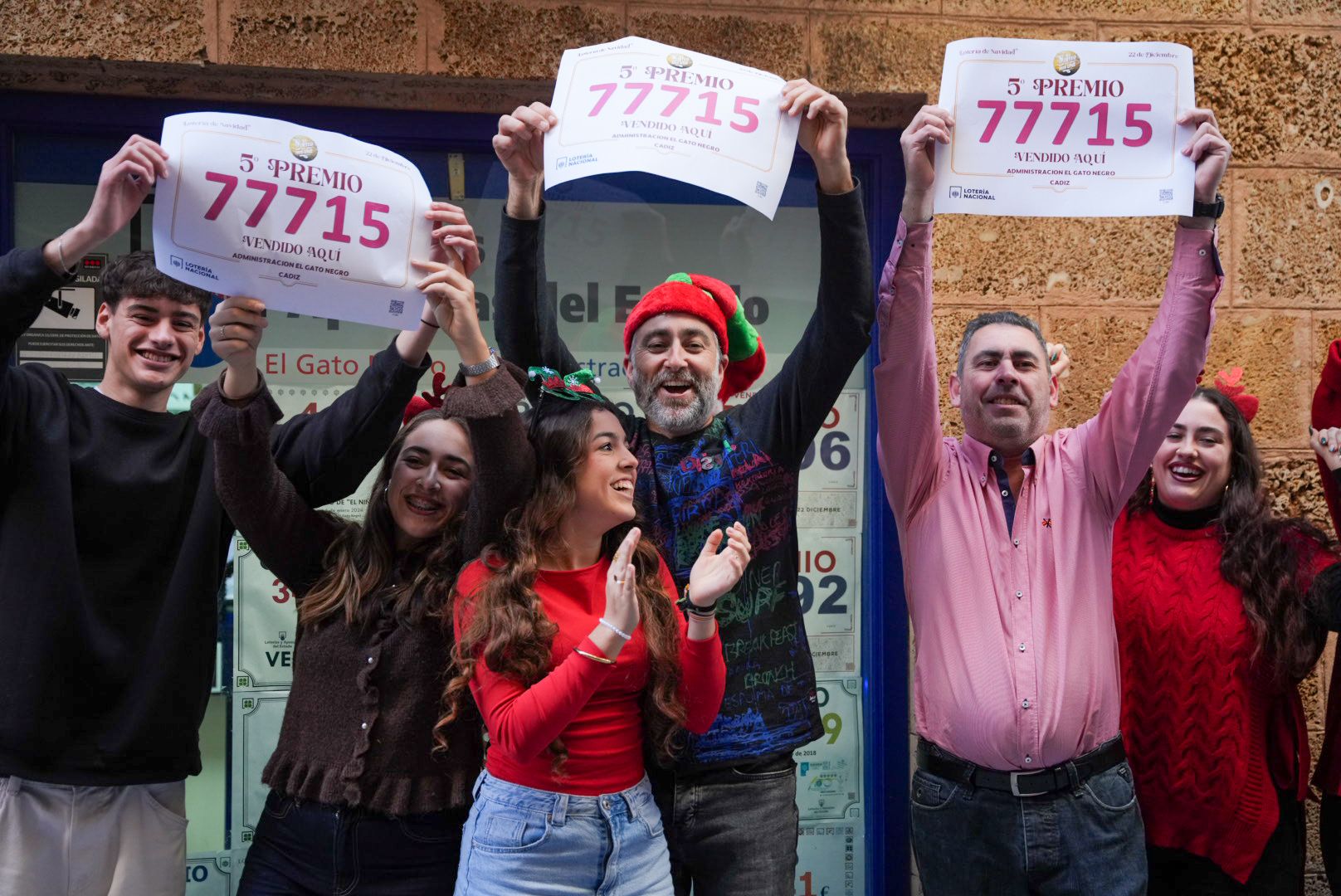 Celebración del Quinto premio de la Lotería de Navidad.