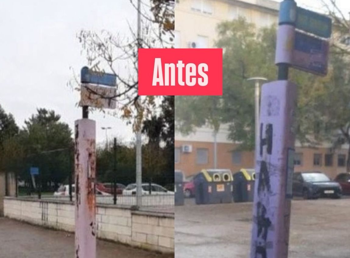 Los postes de autobús deteriorados, sustituidos por el Ayuntamiento de Jerez.