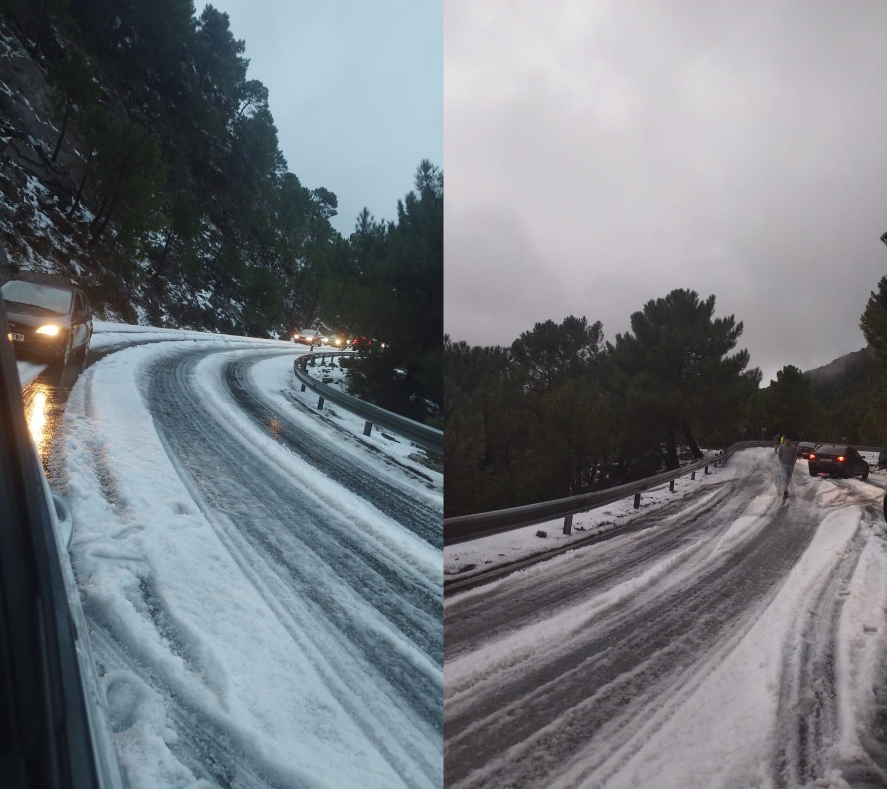 Carreteras llenas de granizo en Málaga.