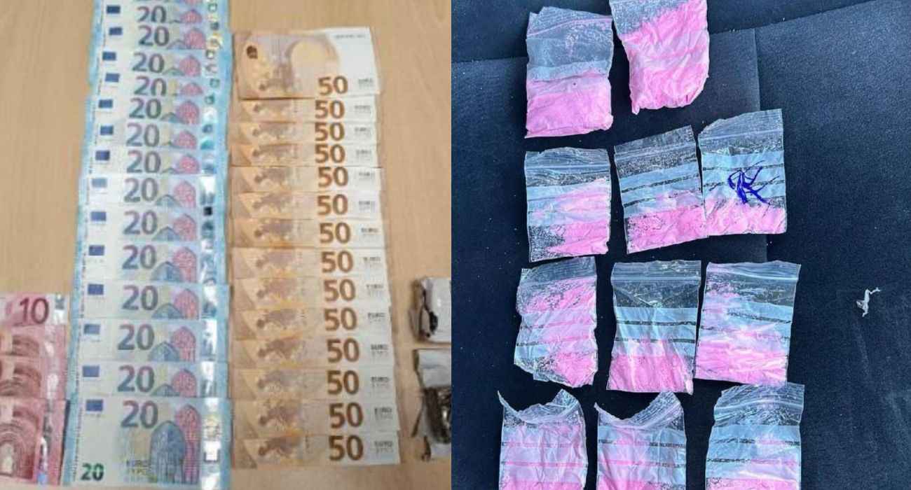 Dos imágenes del dinero y la droga incautada por la Guardia Civil en la Sierra de Cádiz.