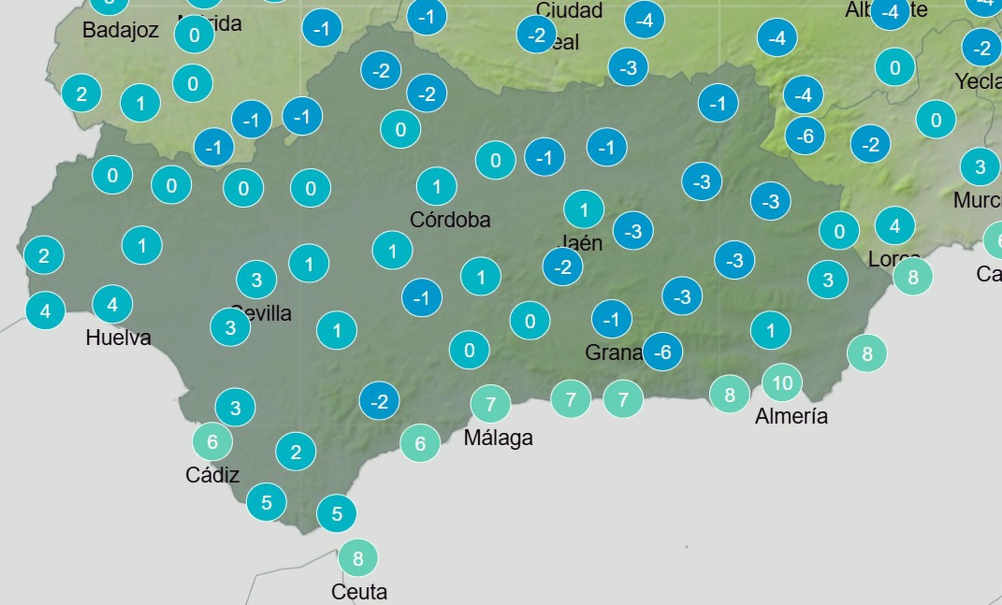 Las temperaturas a las ocho de la mañana.