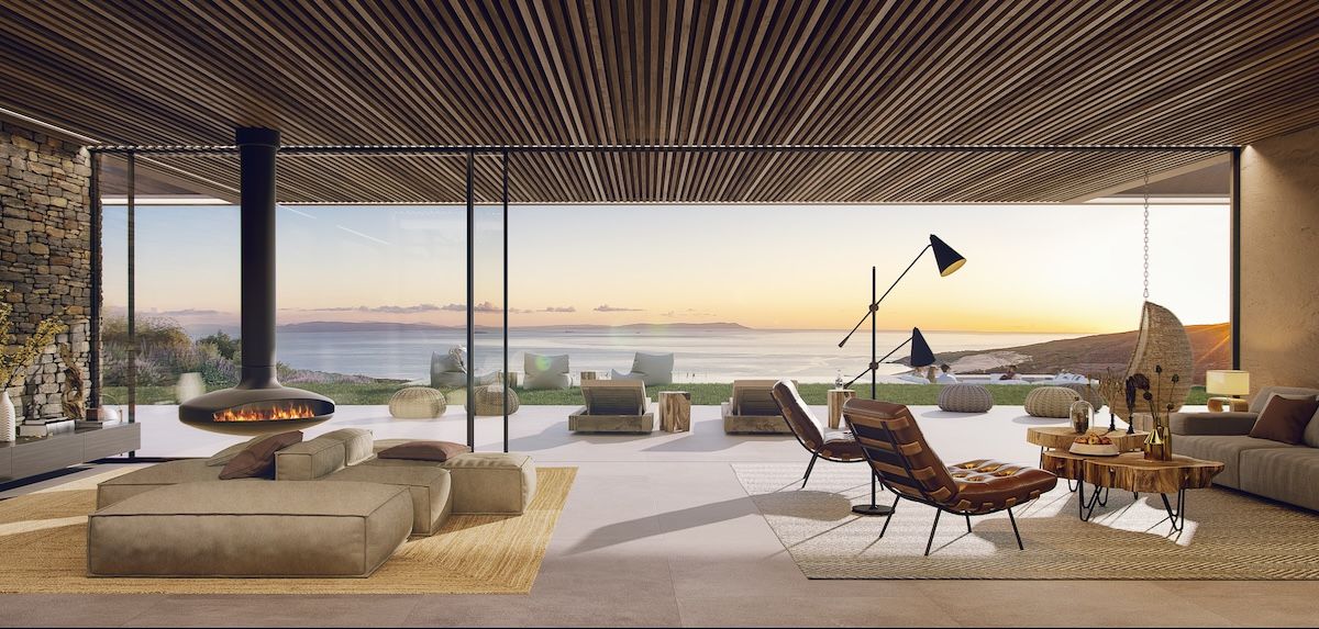 Interior simulado del ecohotel proyectado en Tarifa.