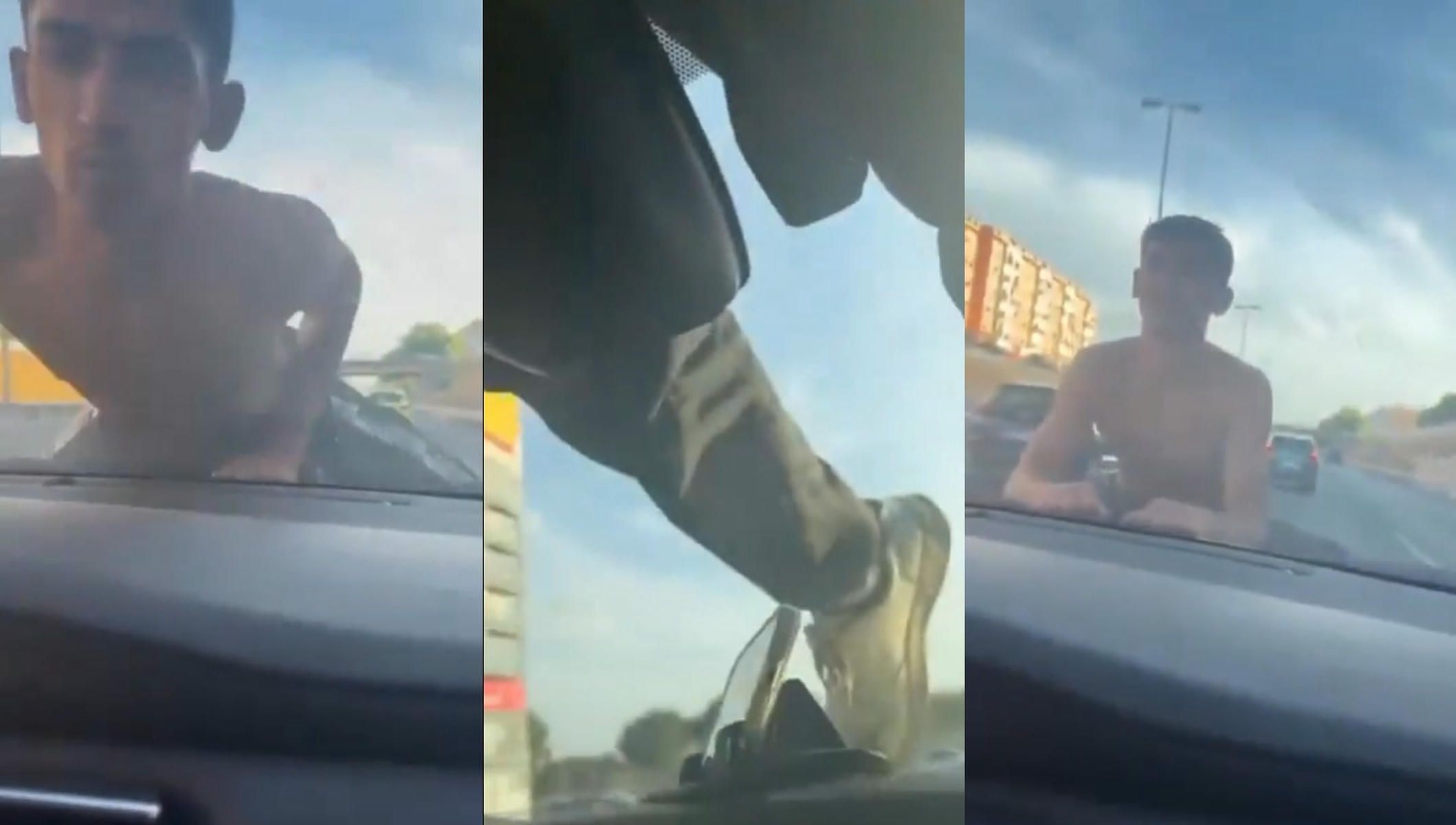 Fragmentos del vídeo del chico en el capó por la SE-30.