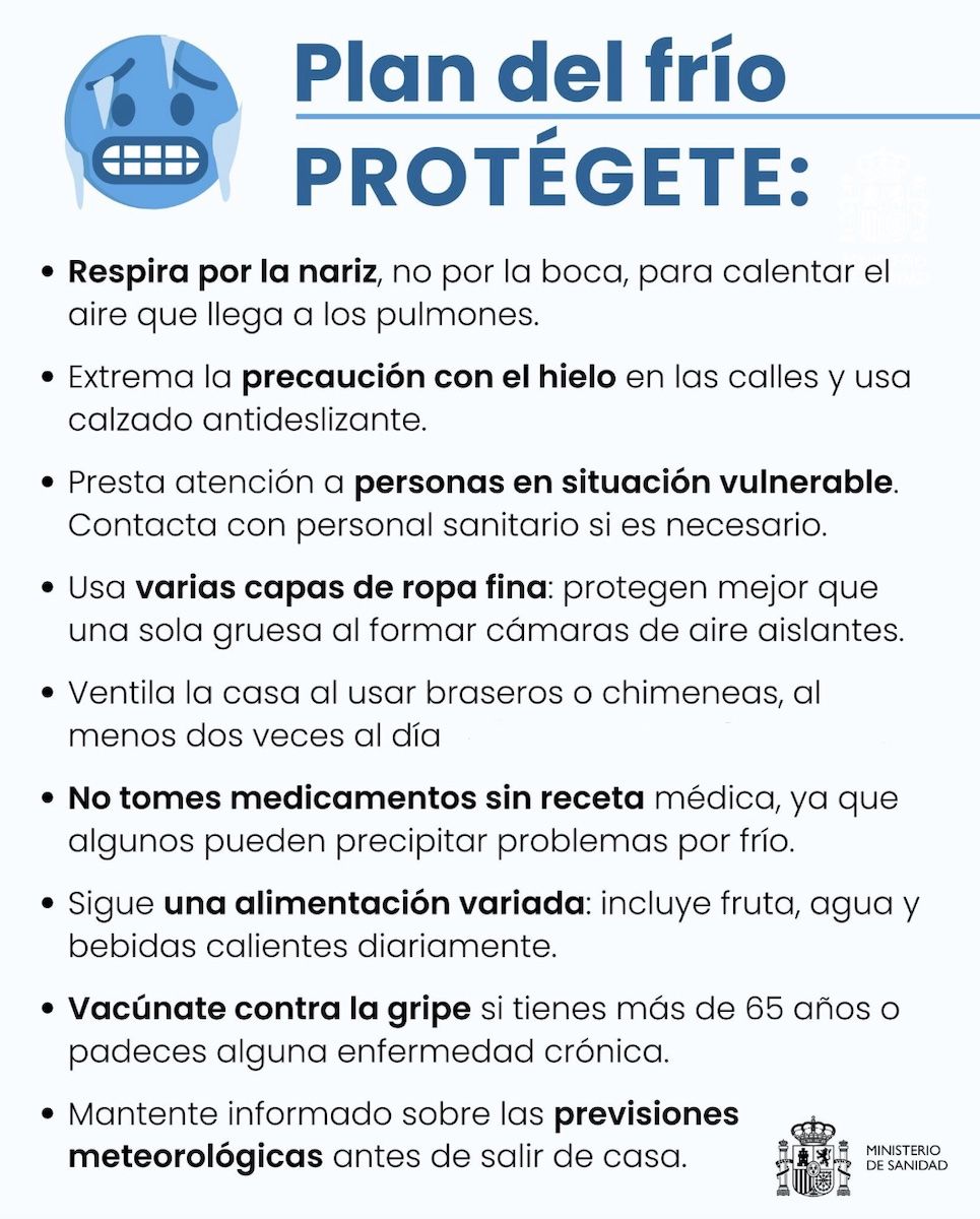 Los consejos para el frío del Ministerio de Sanidad.