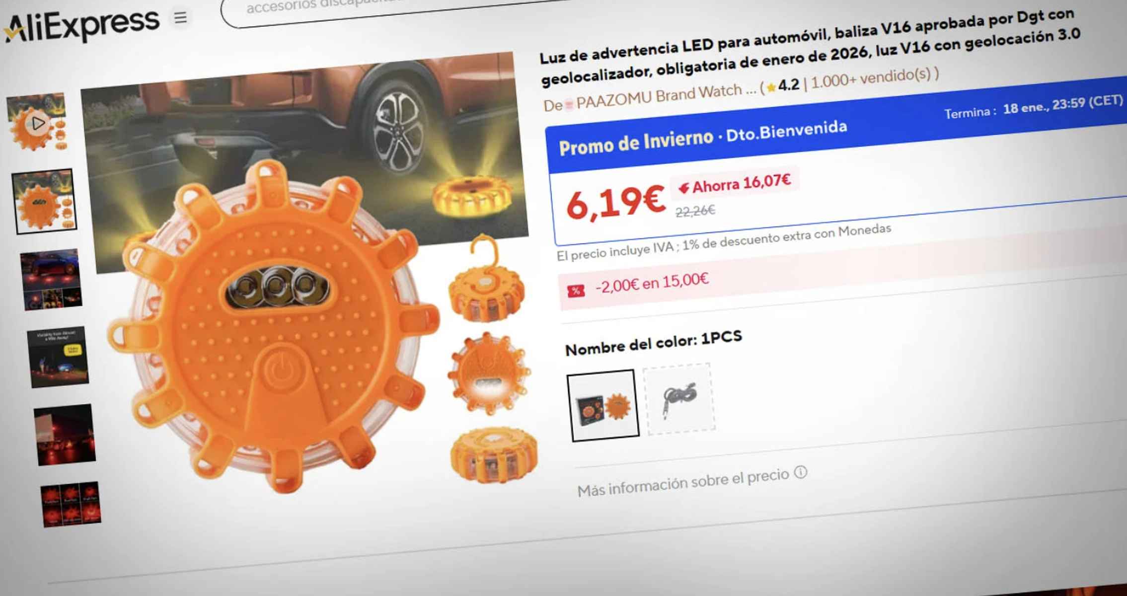 Una de las páginas donde se siguen vendiendo balizas como certificadas por la DGT.