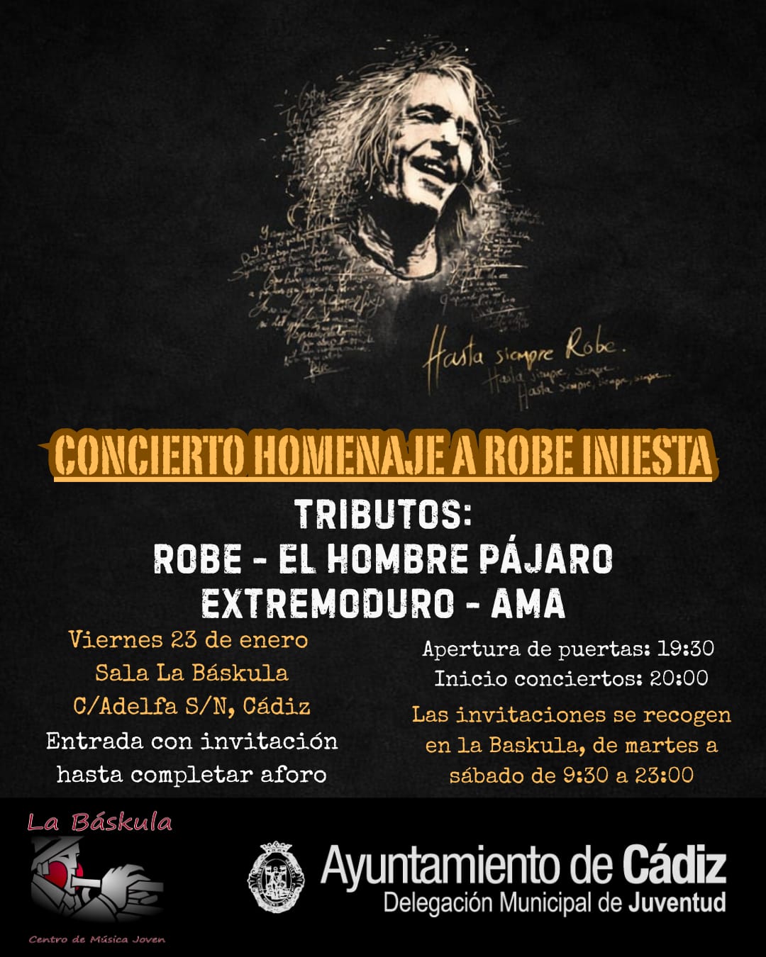 Cartel del homenaje a Robe Iniesta en Cádiz.