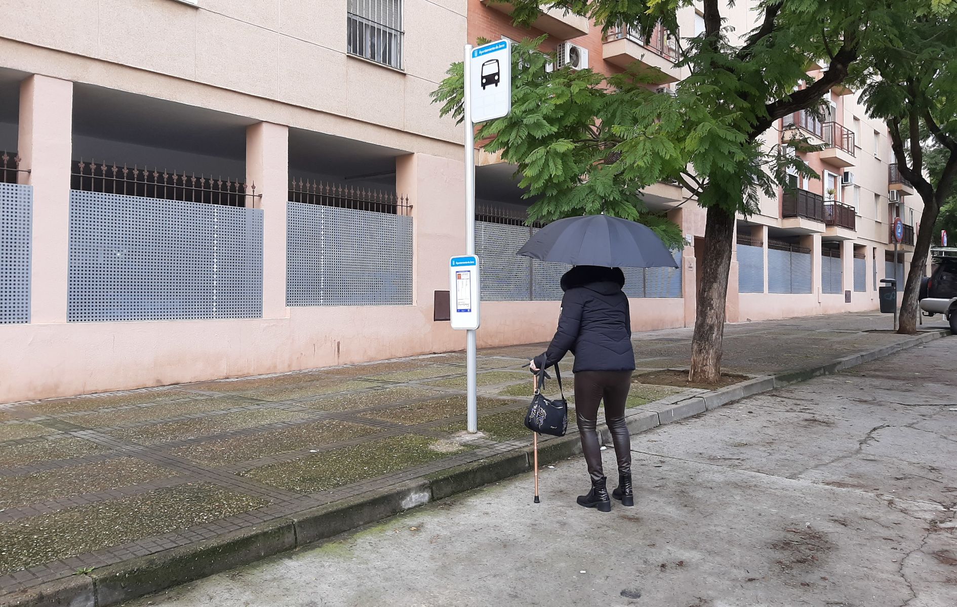 Una parada de autobús en Jerez.