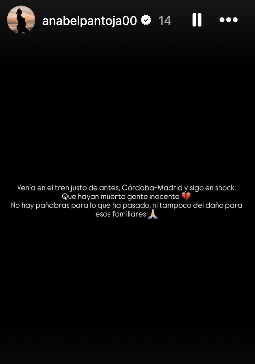 Anabel Pantoja comparte en sus historias que estaba en el tren anterior del que descarriló en Adamuz.