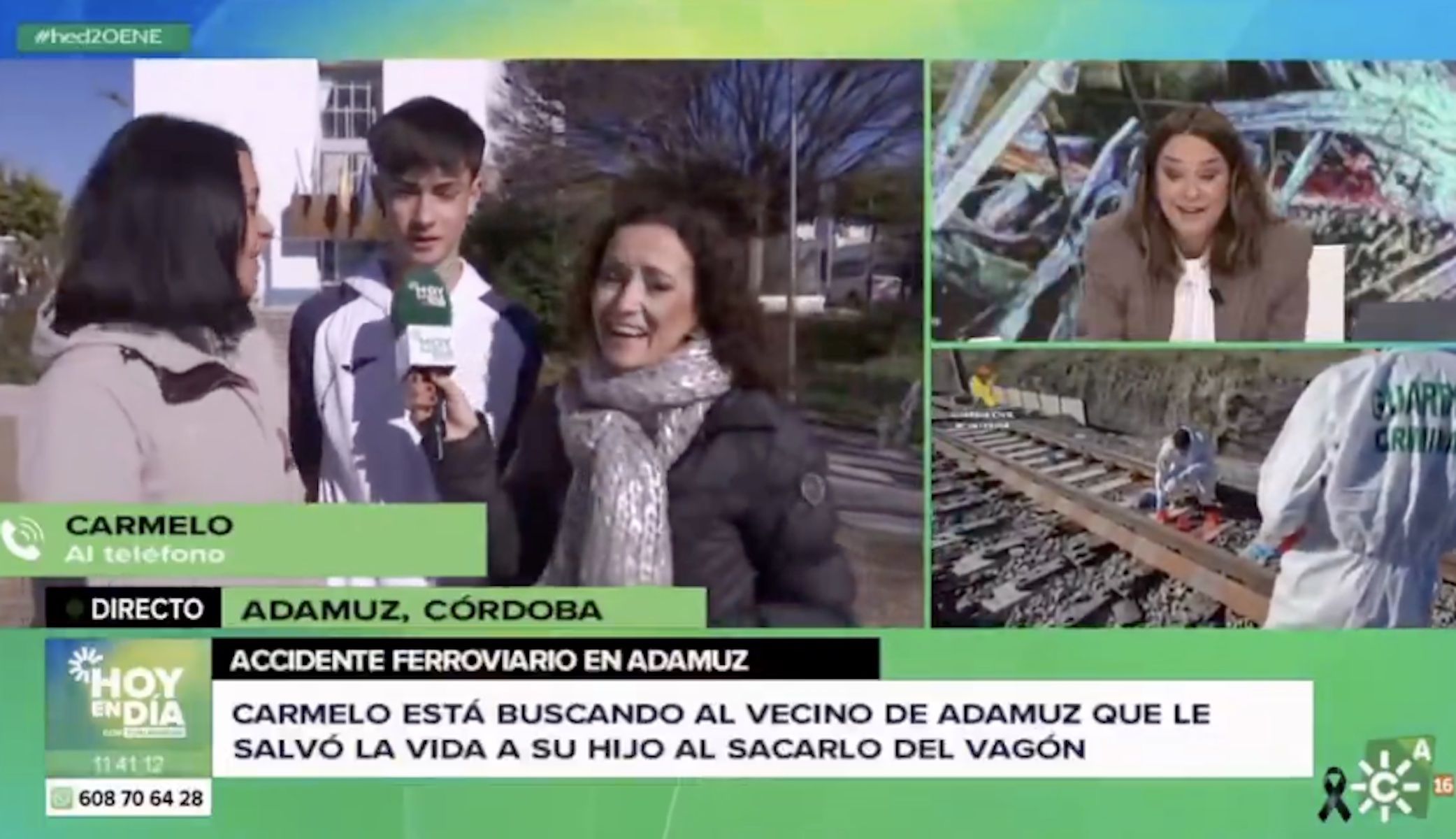 Julio recibe la llamada de Carmelo en 'Hoy en día' tras salvar la vida de su hijo en Adamuz.