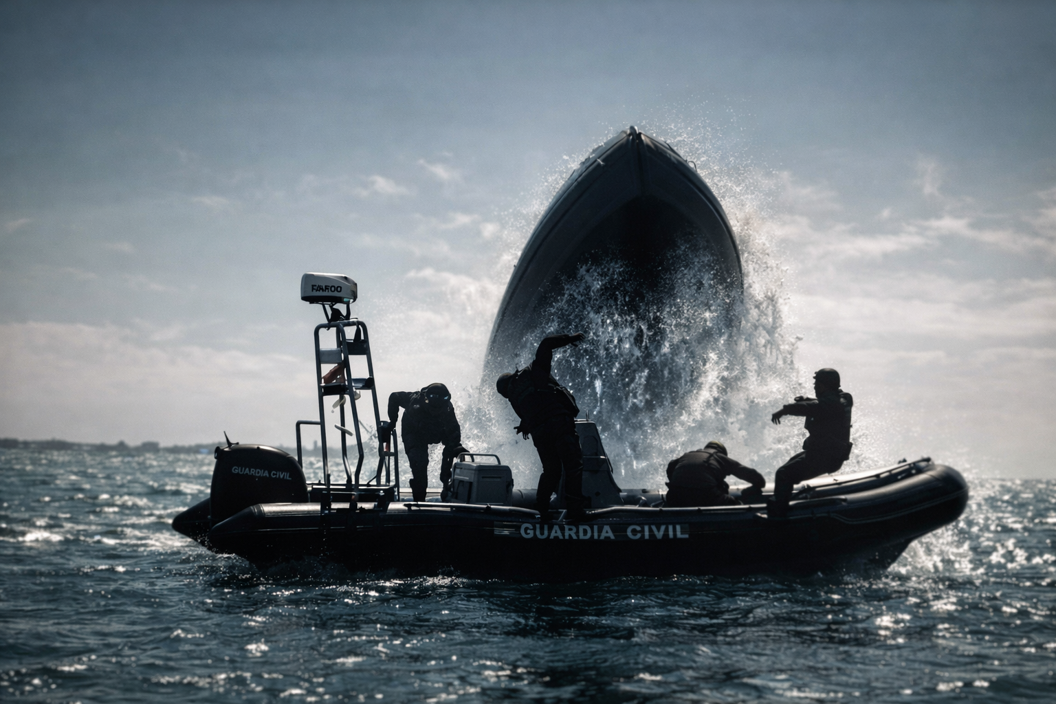 Fotograma de la serie 'Marbella. Expediente judicial'. Momento en el que la narcolancha arrolla la embarcación con los guardias civiles. Movistar + Fotograma de la serie 'Marbella. Expediente judicial'. Momento en el que la narcolancha arrolla la embarcación con los guardias civiles. Movistar +