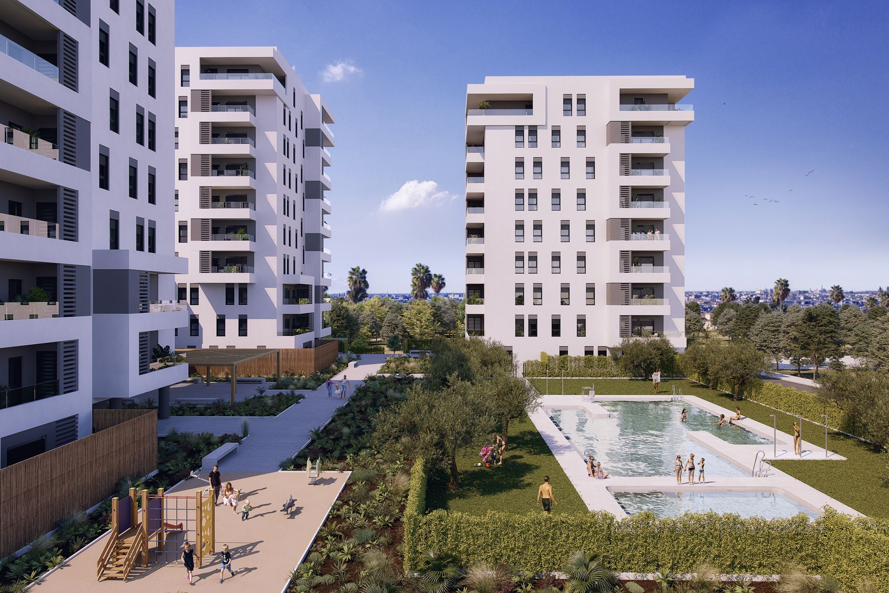 Las tres torres en una urbanización en Entrenúcleos que contará con piscinas.