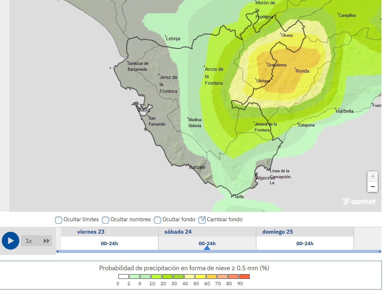 Probabilidad de nieve en provincia de Cádiz este sábado.