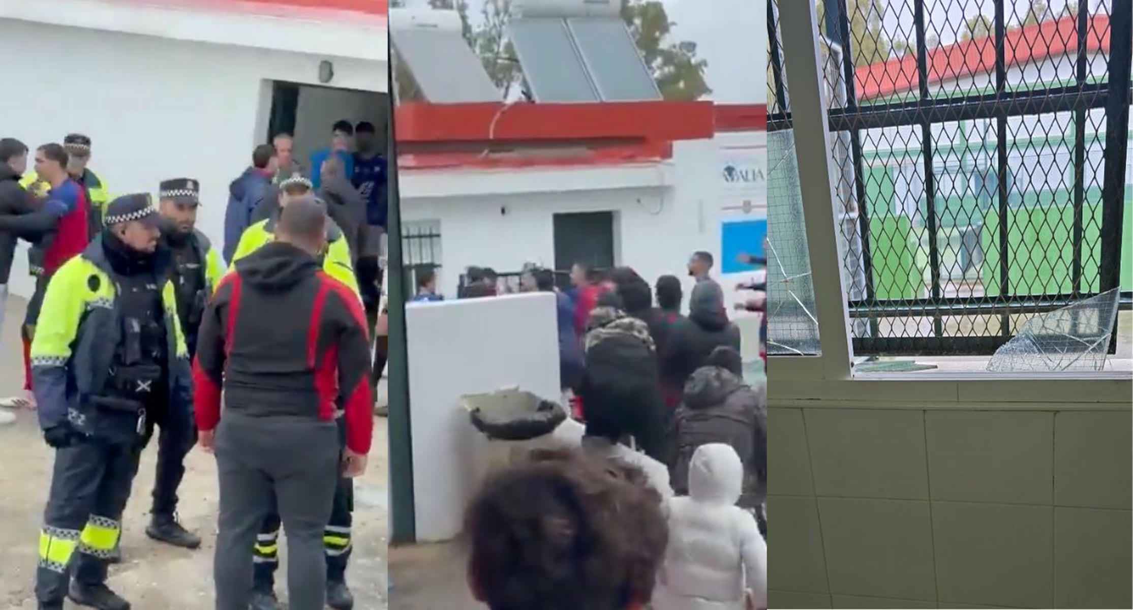 Tres imágenes de los incidentes ocurridos a la finalización del encuentro entre Barbate CF y Xerez DFC B.