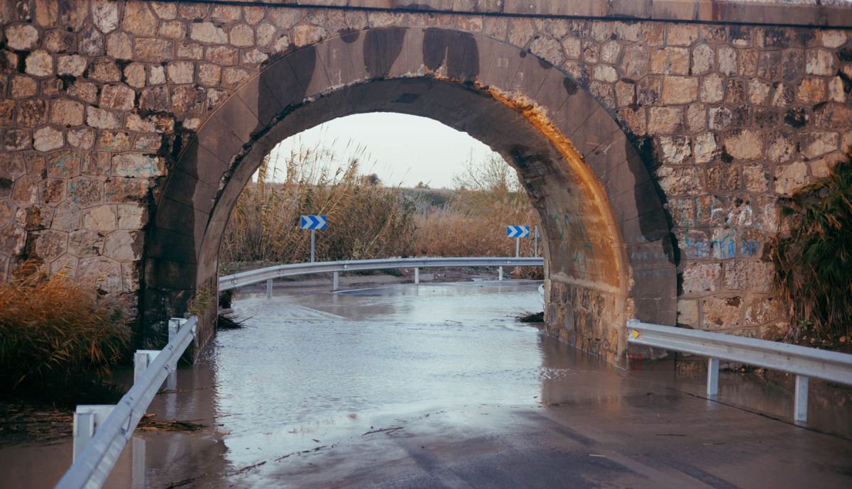 Carretera entre Nueva Jarilla y Torremelgarejo, en el Jerez rural, con el paso cortado por precaución.