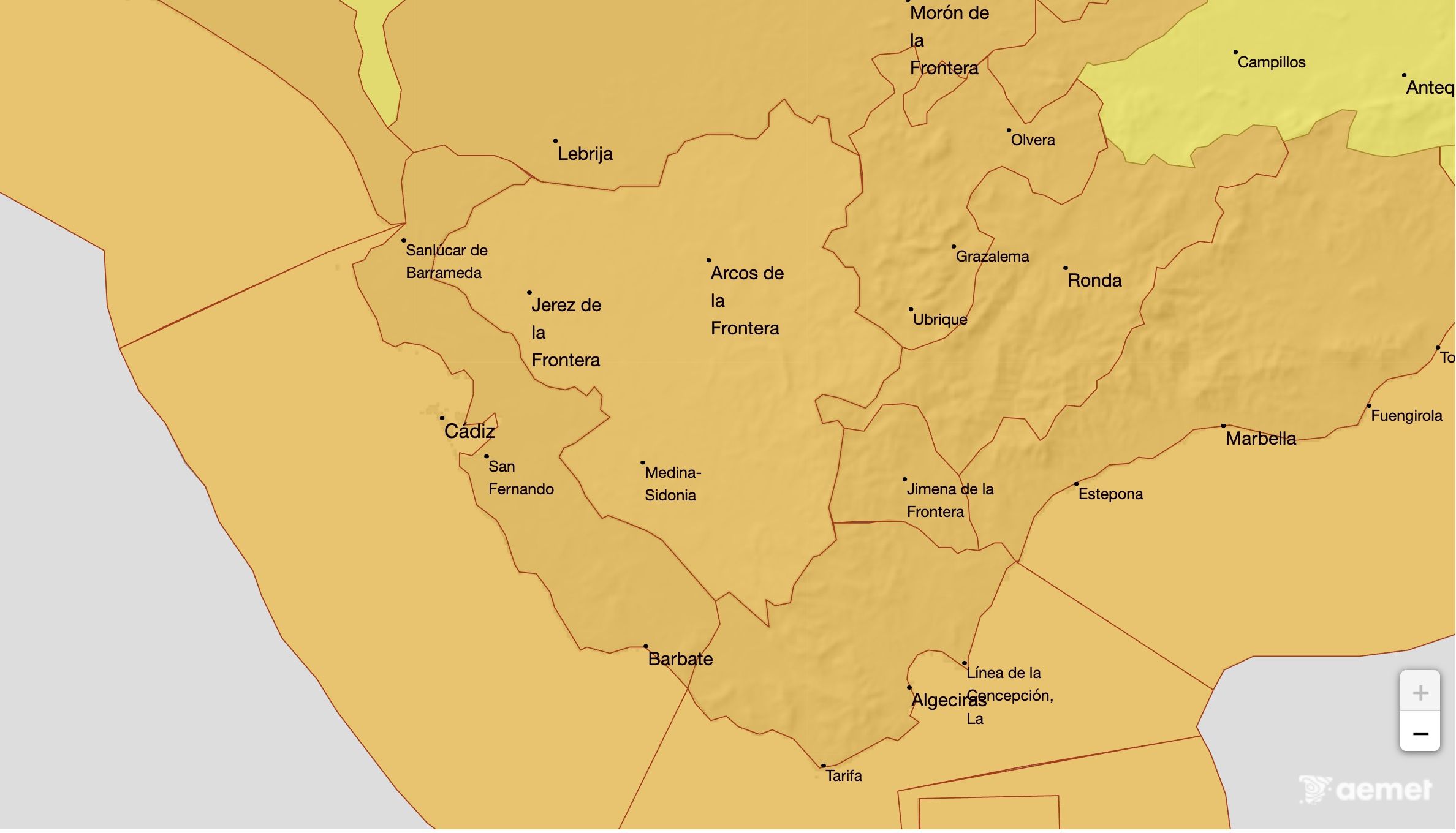 Los avisos naranjas en Cádiz, que incluyen las costas.