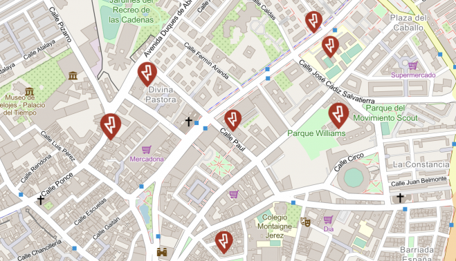Mapa de las averías eléctricas en el centro de Jerez.