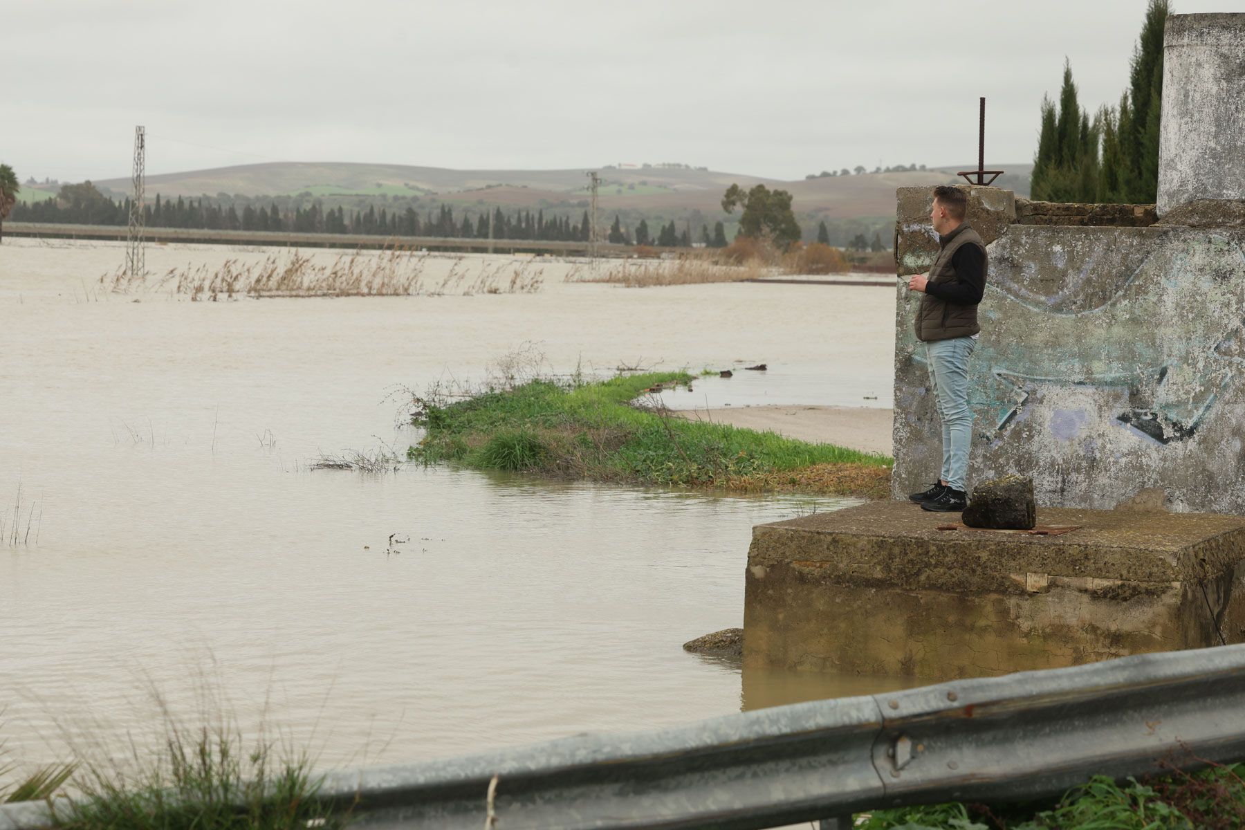 Imagen de las inundaciones del Guadalete en la zona de La Ina