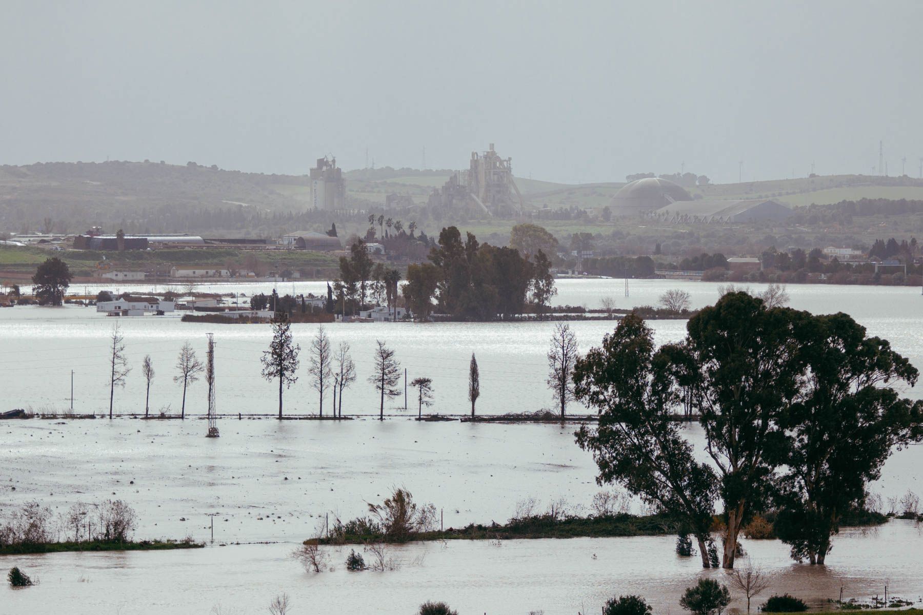Estado del Guadalete, con los alrededores del río bajo agua.