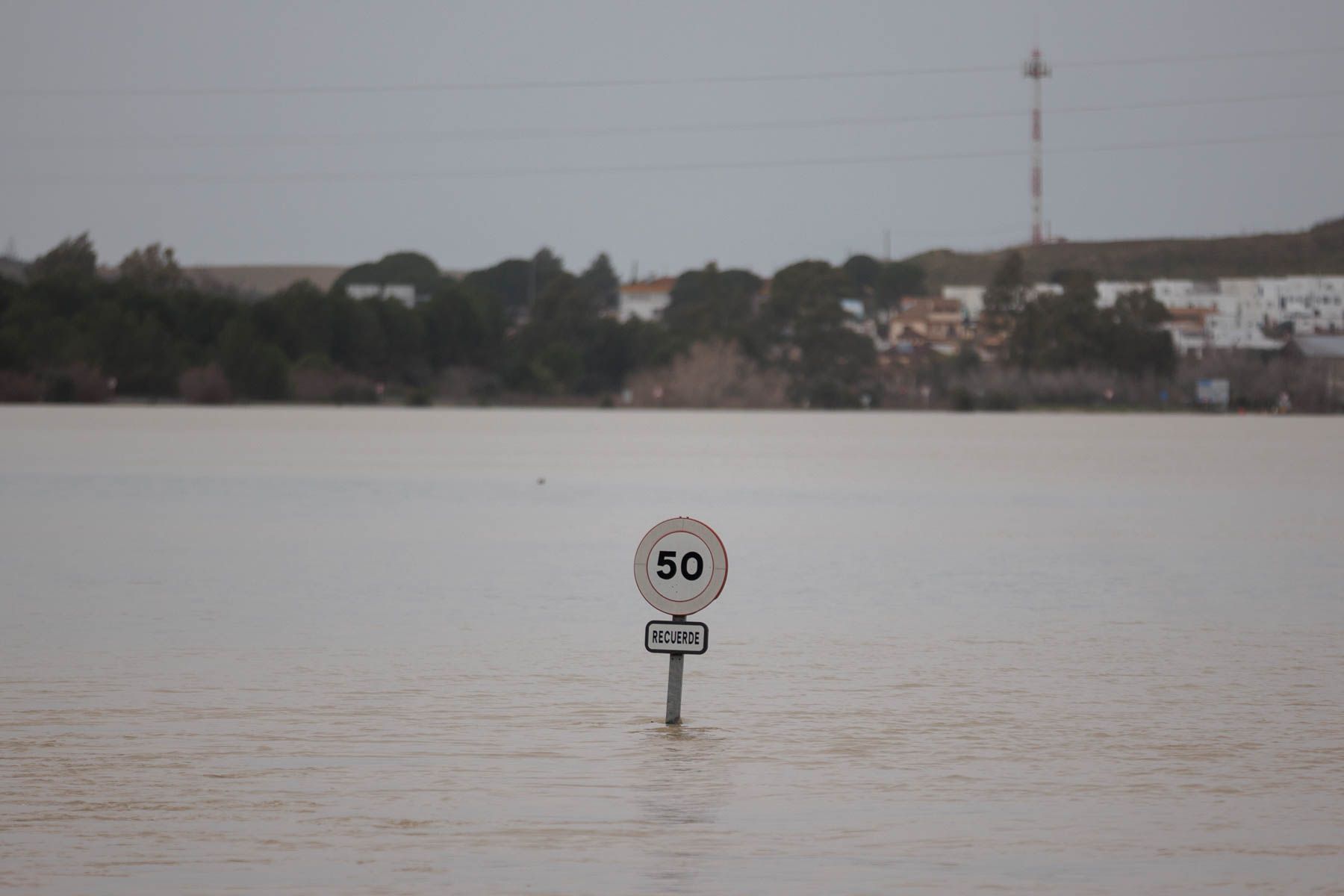 Una señal de tráfico en Jerez, en la barriada rural de Las Pachecas.