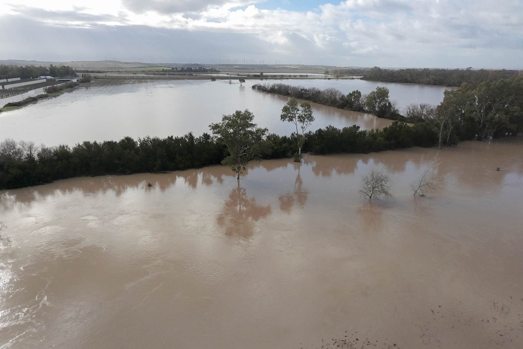 Inundación de La Corta con la crecida del Guadalete. 