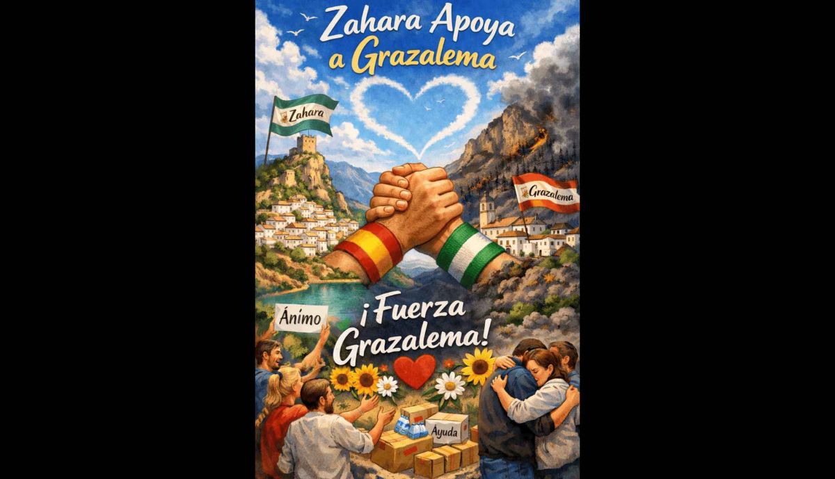 Cartel de apoyo a Grazalema compartido por el alcalde de Zahara, Santiago Galván.