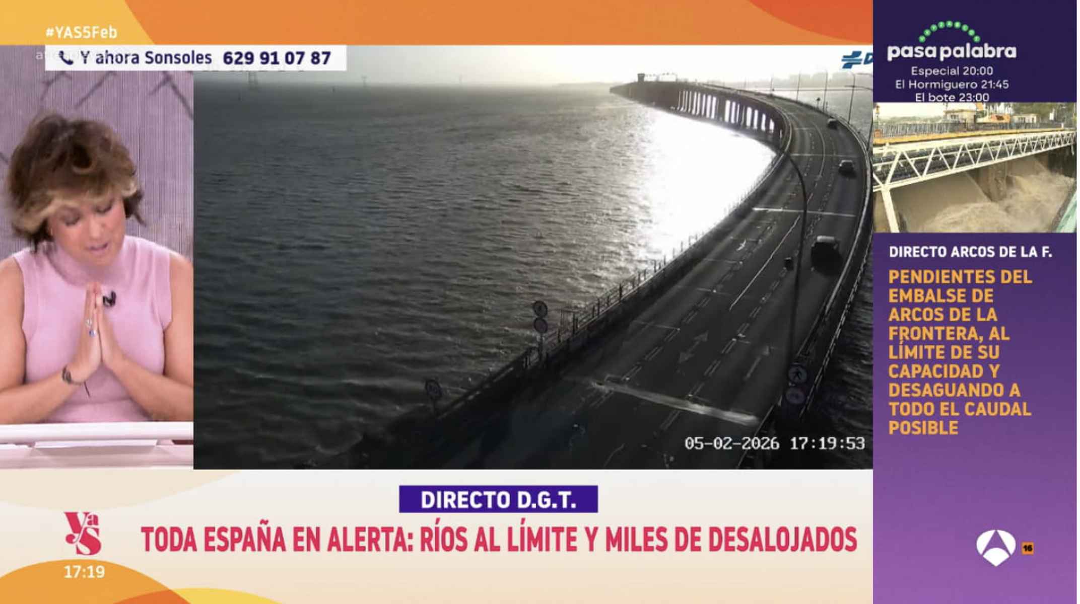 Sonsoles Ónega afirmó en directo que el puente de Carranza se había desbordado  a ambos lados.