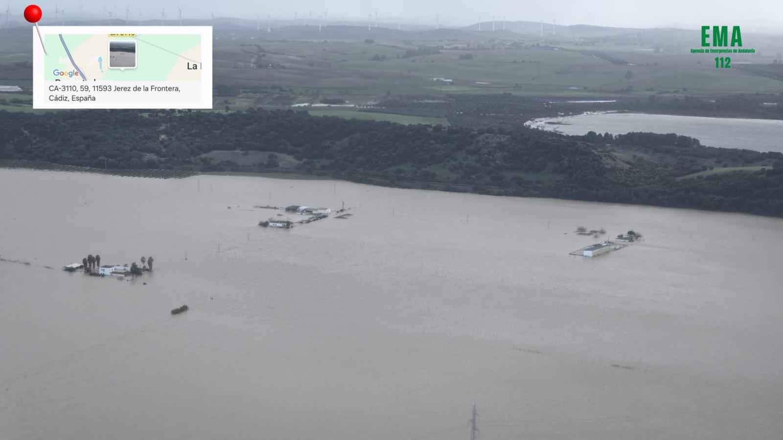 La zona rural de Jerez, completamente inundada.