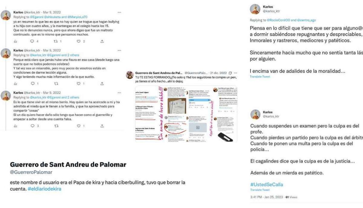 Mensajes de dos cuentas que atacan a la familia de Kira López.