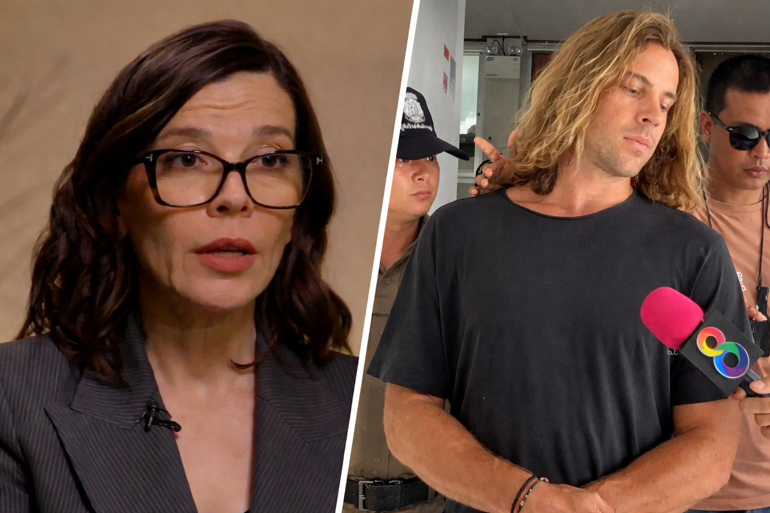 Silvia Bronchalo, en la entrevista; su hijo Daniel Sancho.