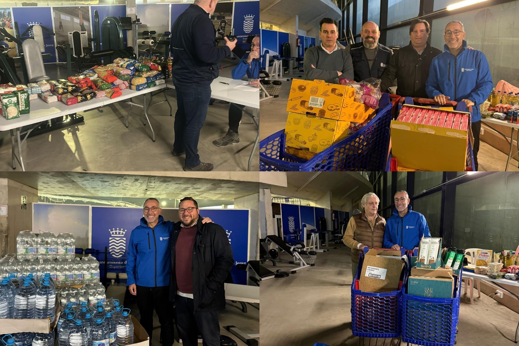 Aportaciones de las hermandades de Jerez ante la crecida del Guadalete. Imágenes en Chapín con la ayuda recibida.